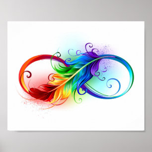 Affiche Symbole d'infini avec plume arc-en-ciel
