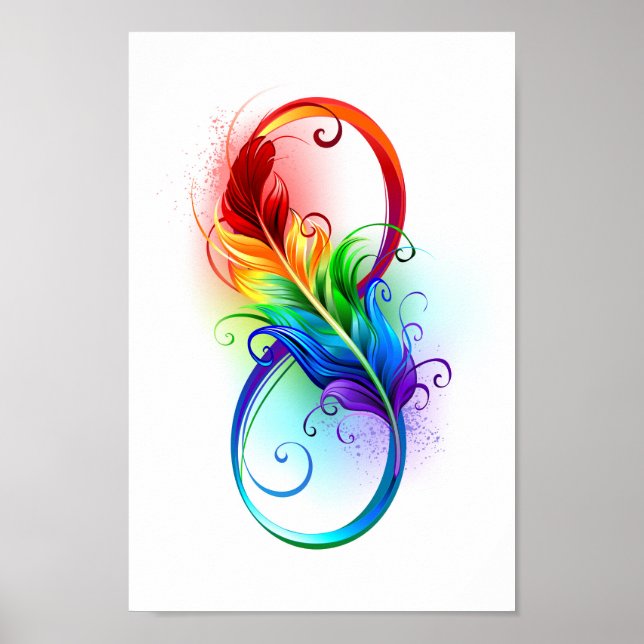 Affiche Symbole d'infini avec plume arc-en-ciel (Devant)