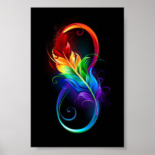 Affiche Symbole d'infini avec plume arc-en-ciel