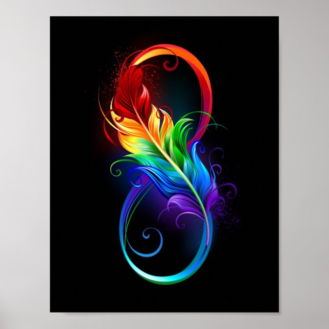 Affiche Symbole d'infini avec plume arc-en-ciel (Devant)