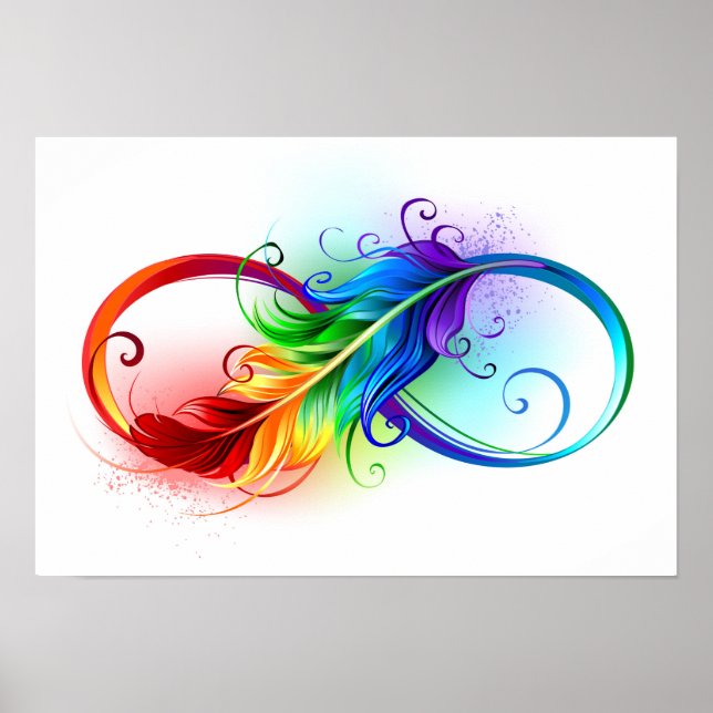 Affiche Symbole d'infini avec plume arc-en-ciel (Devant)