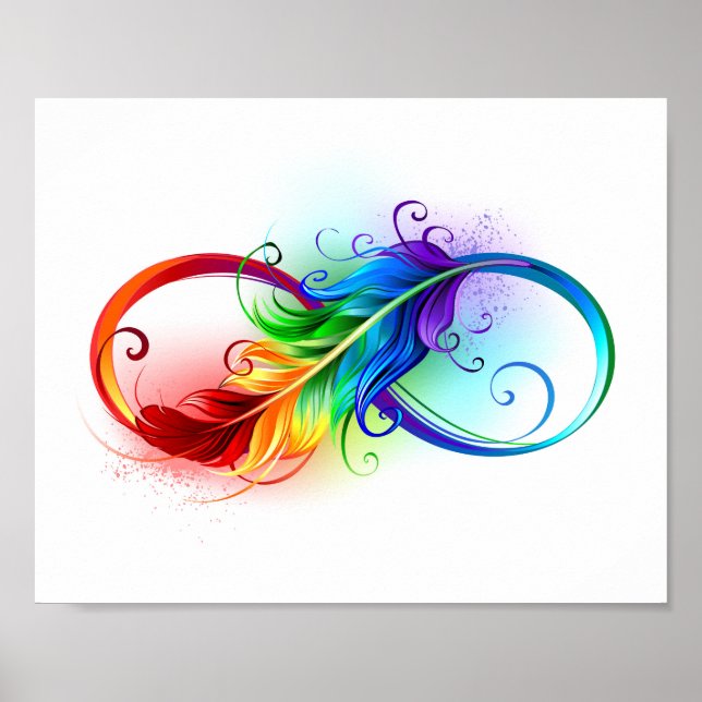 Affiche Symbole d'infini avec plume arc-en-ciel (Devant)