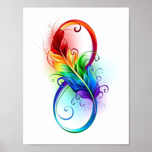 Affiche Symbole d'infini avec plume arc-en-ciel (Devant)
