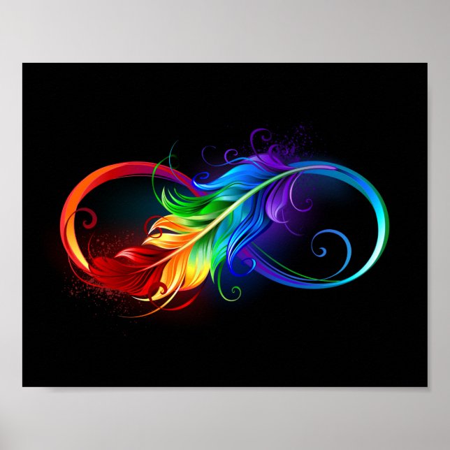 Affiche Symbole d'infini avec plume arc-en-ciel (Devant)
