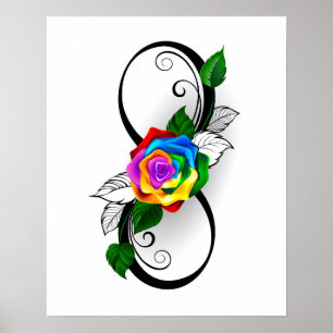 Affiche Symbole d'infini avec rose arc-en-ciel