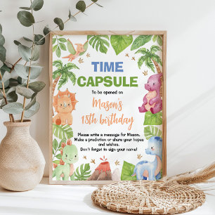 Affiche Symbole Dinosaur Cute Boy Anniversaire Fête Heure