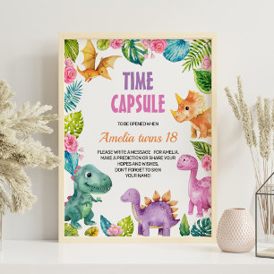 Affiche Symbole Dinosaur Fille Anniversaire Heure Capsule