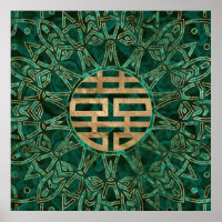 Symbole Double Bonheur Or et Malachite