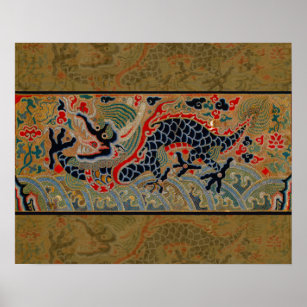 Affiche Symbole dragon chinois Antique asiatique