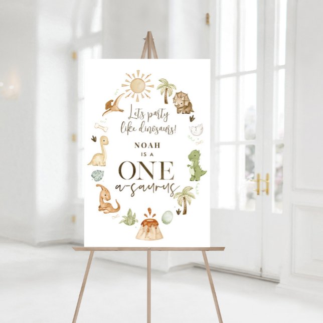 Affiche Symbole du 1er anniversaire de Dinosaur (Dinosaur 1st Birthday Welcome Sign)