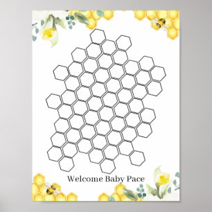 Affiche Symbole du Baby shower d'abeilles florales