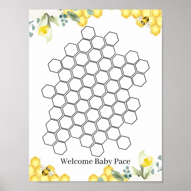Affiche Symbole du Baby shower d'abeilles florales (Devant)