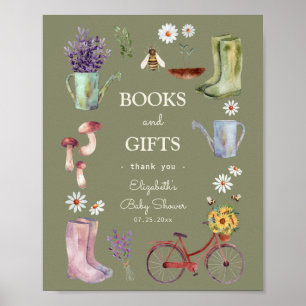 Affiche Symbole du Baby shower de jardin Livres et Cadeaux