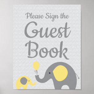 Affiche Symbole du Baby shower Eléphant Jaune Inscription