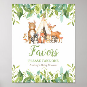 Affiche Symbole du Baby shower vert des forêts tribales
