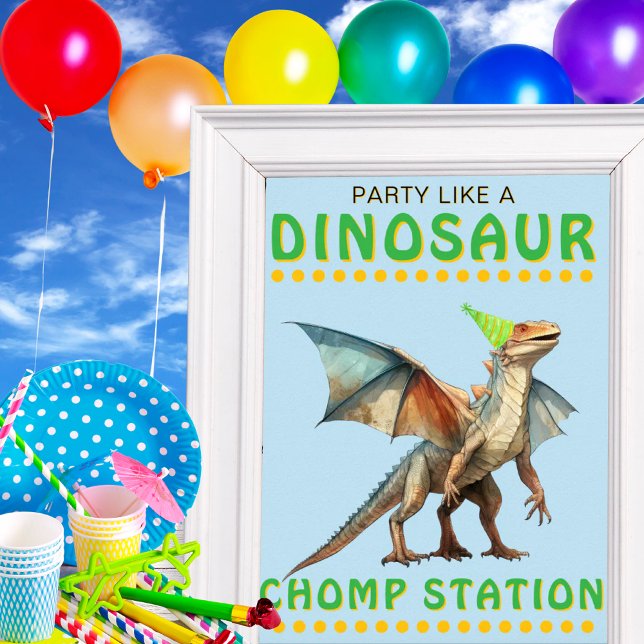 Affiche Symbole du Décor Dinosaur Party : Chomp Station (Dinosaur Party Decor Sign: Chomp Station)