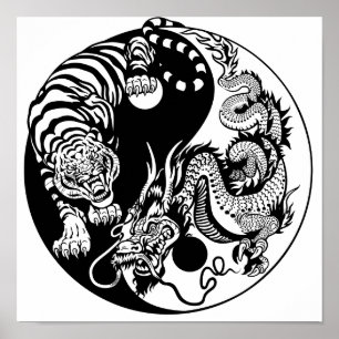 Affiche symbole du dragon et du tigre yin yang