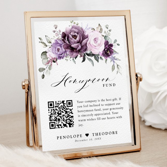 Affiche Symbole du fonds de lune de miel des fleurs pourpr (Shades of dusty purple blooms floral honeymoon fund sign)