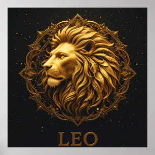 Affiche Symbole du Lion d'Or représentant la force, Zodiaq