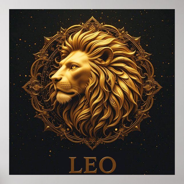 Affiche Symbole du Lion d'Or représentant la force, Zodiaq (Devant)