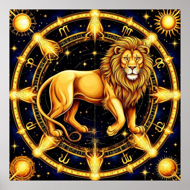 Affiche Symbole du Lion du Zodiaque sur Fond Stellaire Cél (Devant)
