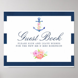 Affiche SYMBOLE DU LIVRE D'ACCUEIL Mariage Nautique Floral