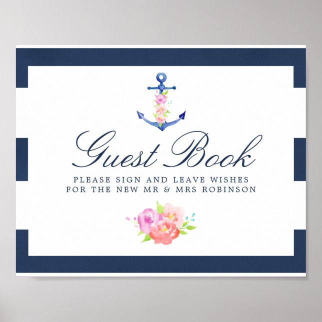 Affiche SYMBOLE DU LIVRE D'ACCUEIL Mariage Nautique Floral (Devant)