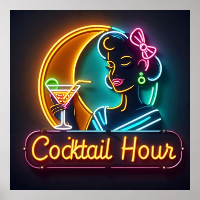 Affiche SYMBOLE DU NEON DU MILIEU DU SIÈCLE Cocktail Hour  (Devant)