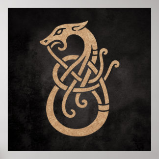 Affiche Symbole du nœud du serpent viking doré