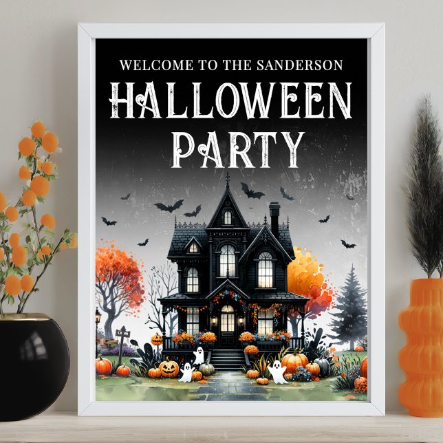 Affiche Symbole du parti Halloween (Haunted House Halloween Party Sign)