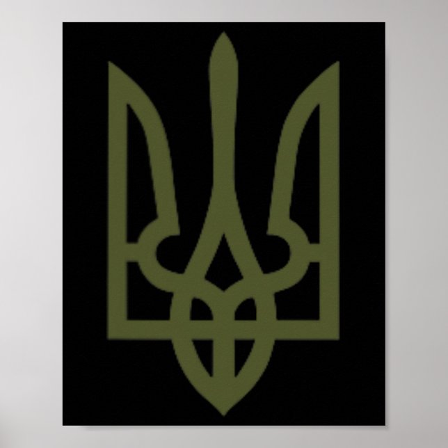 Affiche Symbole du trident ukrainien d'olive sur le cœur - (Devant)