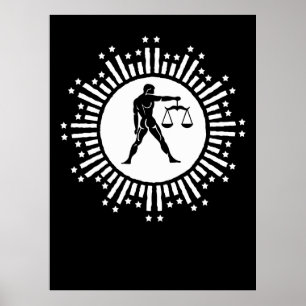 Affiche Symbole du zodiaque Balance avec des étoiles noir 