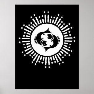 Affiche Symbole du zodiaque Poissons avec explosion d'étoi