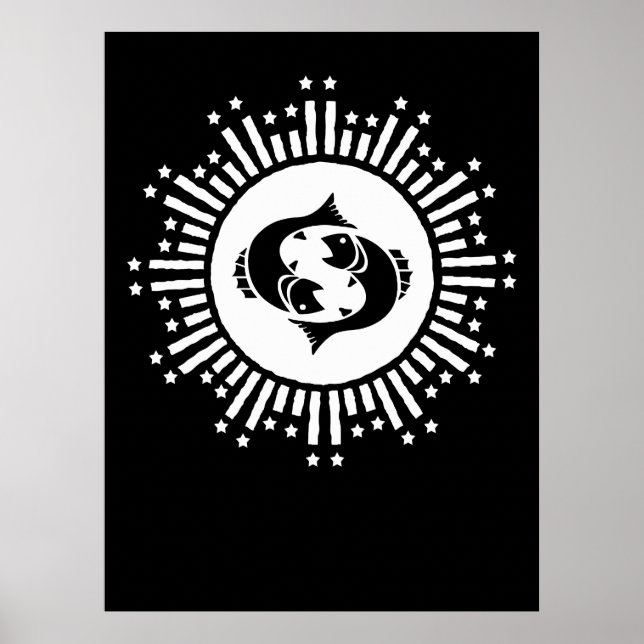 Affiche Symbole du zodiaque Poissons avec explosion d'étoi (Devant)