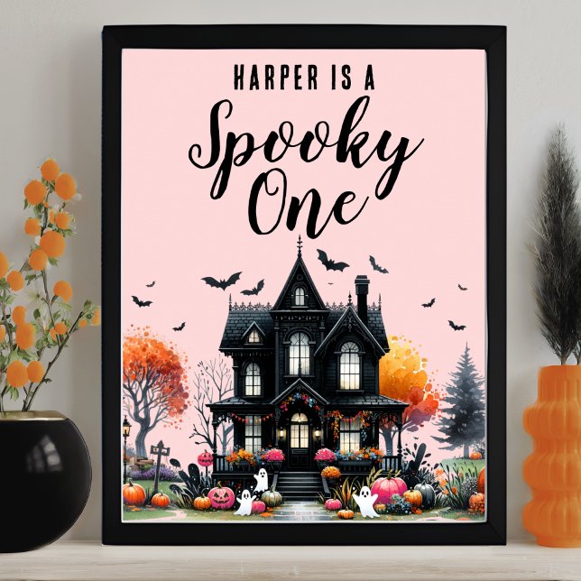 Affiche Symbole éffrayant d'Halloween rose (Spooky One Pink Halloween Birthday Party Sign)