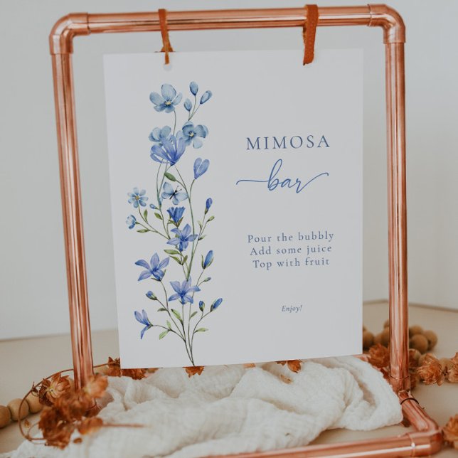 Affiche SYMBOLE Élégant Bleu Floral Bridal Mimosa Bar (Créateur téléchargé)