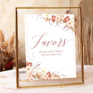 Affiche SYMBOLE Élégant Dusty Rose Floral Faveurs nuptiale