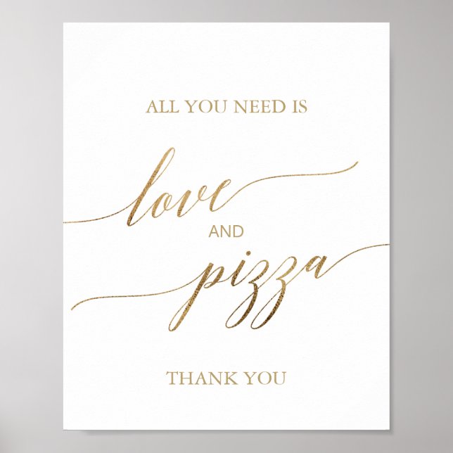 Affiche Symbole Elegant Gold Calligraphy Love and Pizza (Devant)