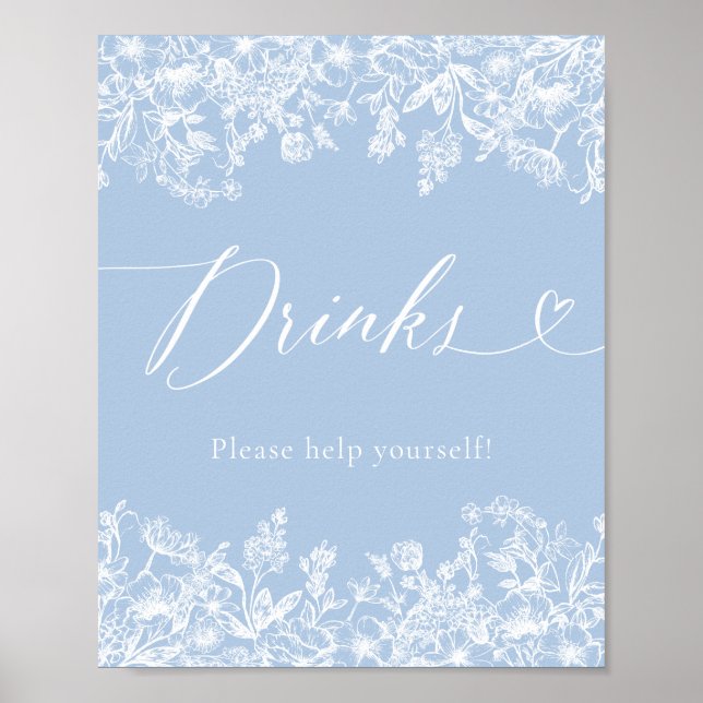 Affiche SYMBOLE Élégant Moderne Dusty Blue Floral (Devant)