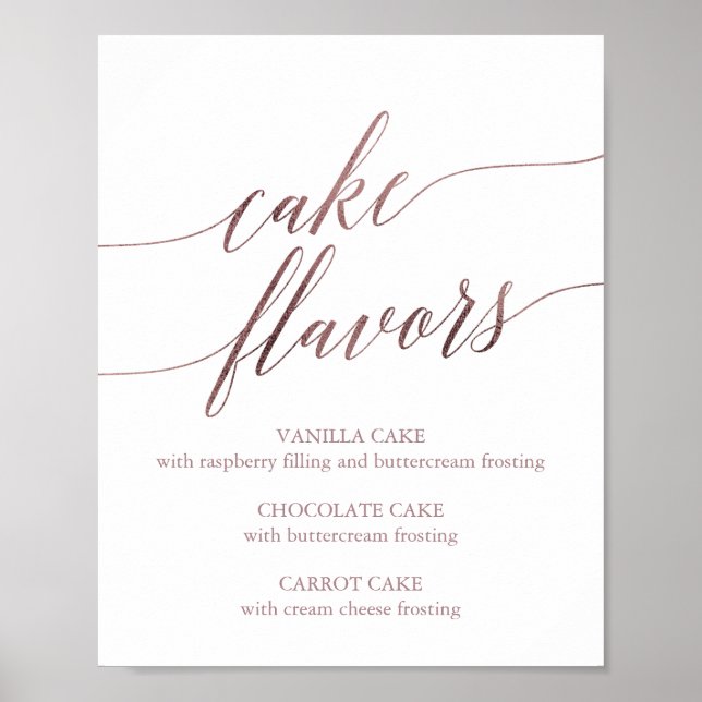 Affiche SYMBOLE Élégant Rose Gold Calligraphy Cake Flavors (Devant)