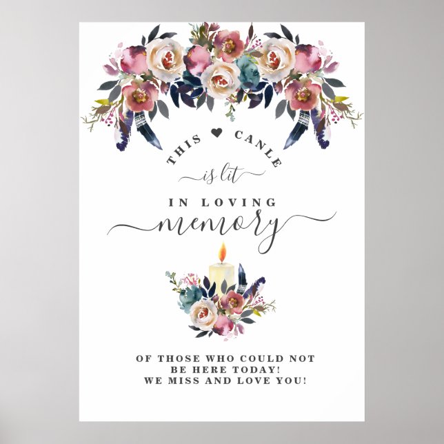 Affiche Symbole en mémoire d'amour bleu bleu floral (Devant)