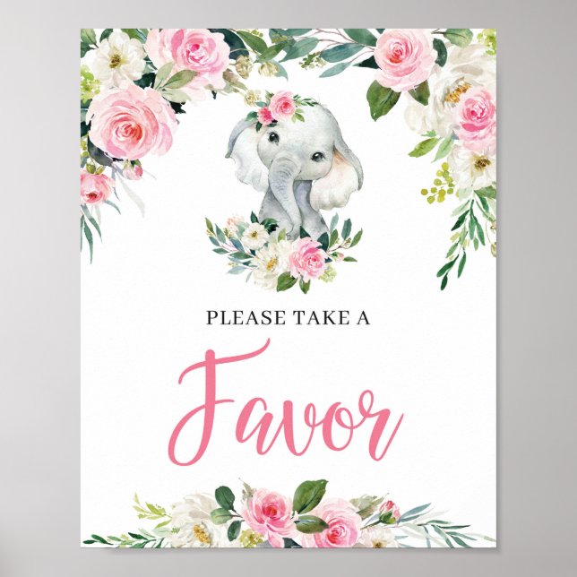 Affiche SYMBOLE FAMEUX Baby shower Floral BLush Elephant (Devant)
