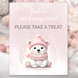 Affiche Symbole Fille Baby shower d'ours rose polaire Favo