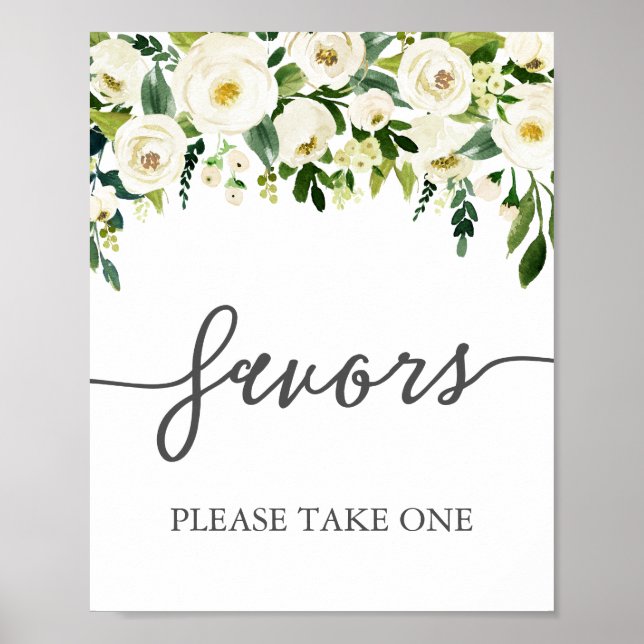 Affiche Symbole Fleur Blanche et Faveurs Mariage Vert (Devant)