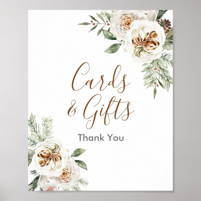 Affiche Symbole Floral Blanc hiver Cartes & Cadeaux (Devant)