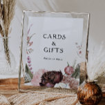 Affiche Symbole Floral Boho de Bourgogne<br><div class="desc">Cette enseigne de cartes florales et de cadeaux boho bordeaux est parfaite pour votre élégant mariage d'été bohème. Fleurs d'aquarelle rose poussiéreuses,  verdure foncée,  touches de pivoine,  papillon et rose vif,  voilà ce que vous recherchez.</div>