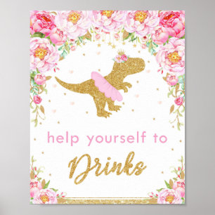 Affiche Symbole Floral Dinosaur Anniversaire T-Rex Boisson