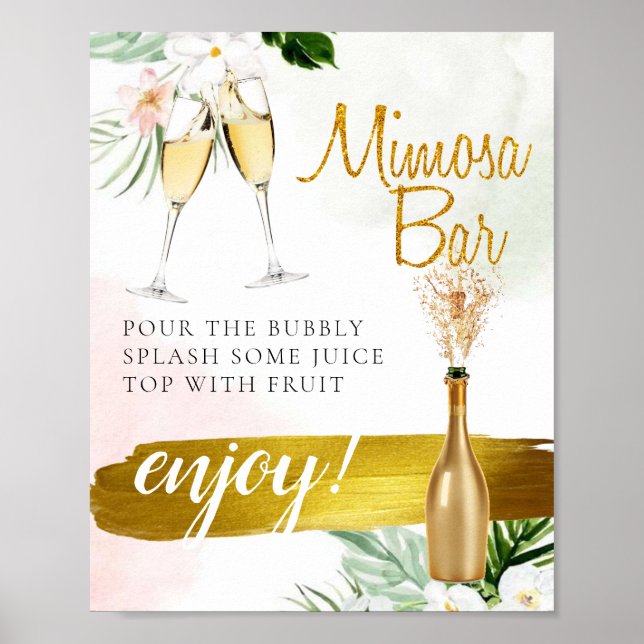 Affiche Symbole Floral Greenery Gold Bridal Brunch Mimosa  (Devant)