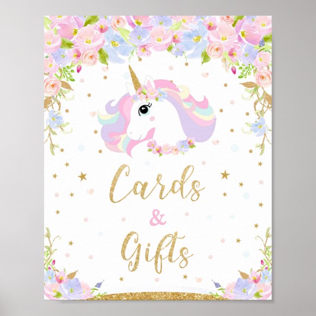 Affiche Symbole floral Pastel Unicorn Cartes et cadeaux Dé (Devant)