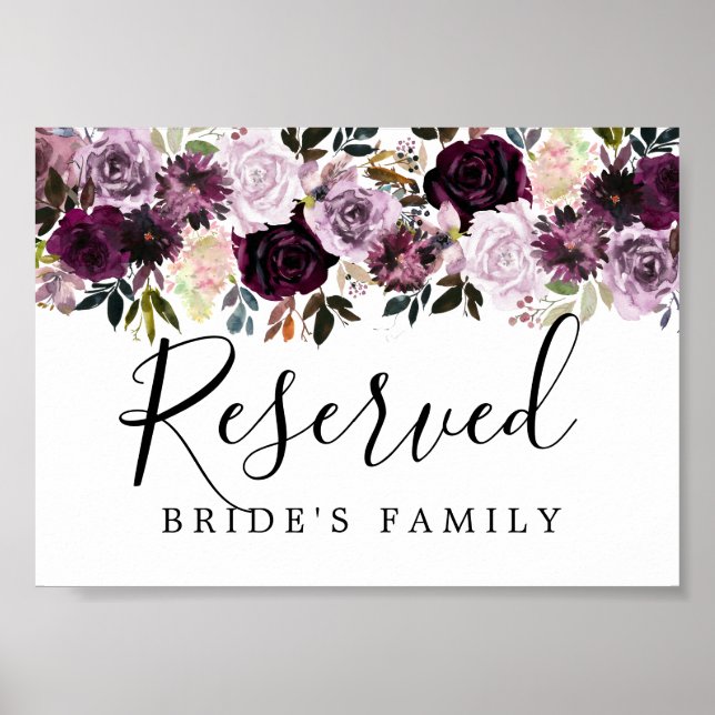 Affiche Symbole Floral Rose violet Mariage réservé (Devant)